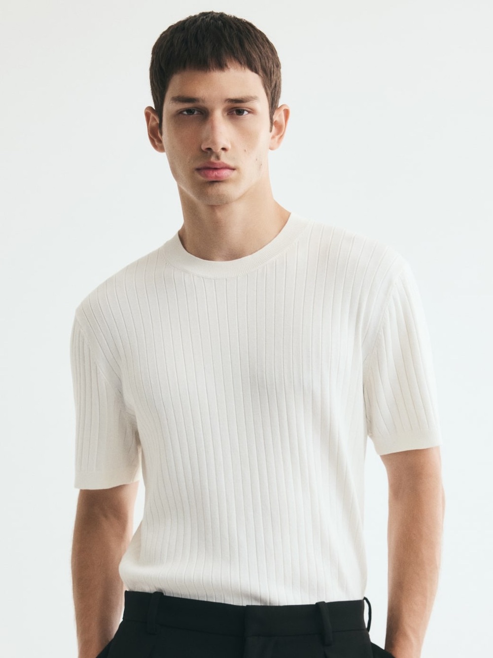 H&M Mens Cream Knit T-shirt